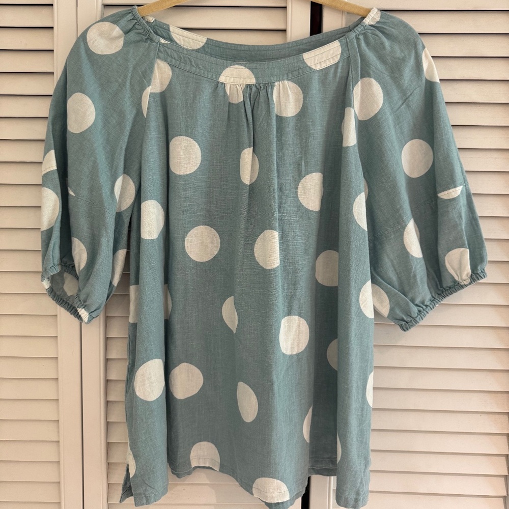 LOFT Women’s Linen seafoam polka dot top M
